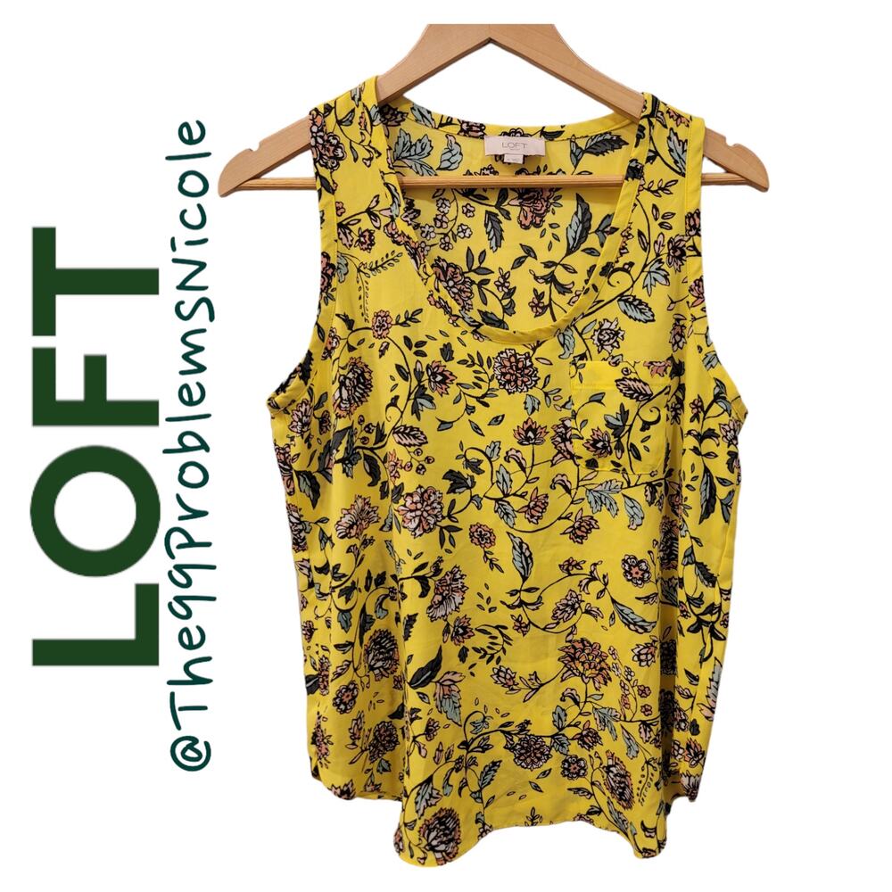 Loft Cottagecore Yellow Floral Sleeveless Tank Top Blouse
